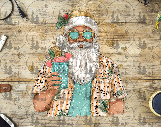 UVDTF Santa with Tropical Drink and Hawaiian Shirt