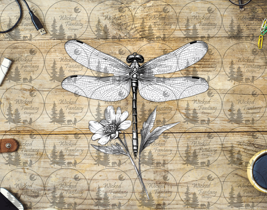 UVDTF Black and White Dragonfly