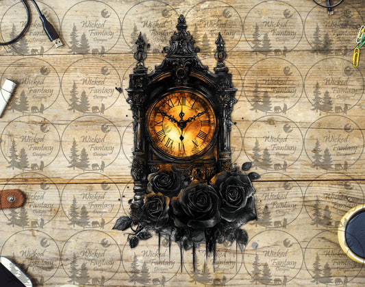 UVDTF Grandfather Clock with Roses