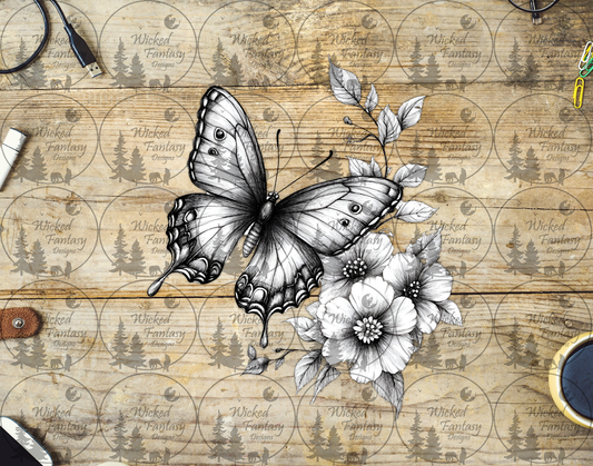 UVDTF Black and White Butterfly Floral