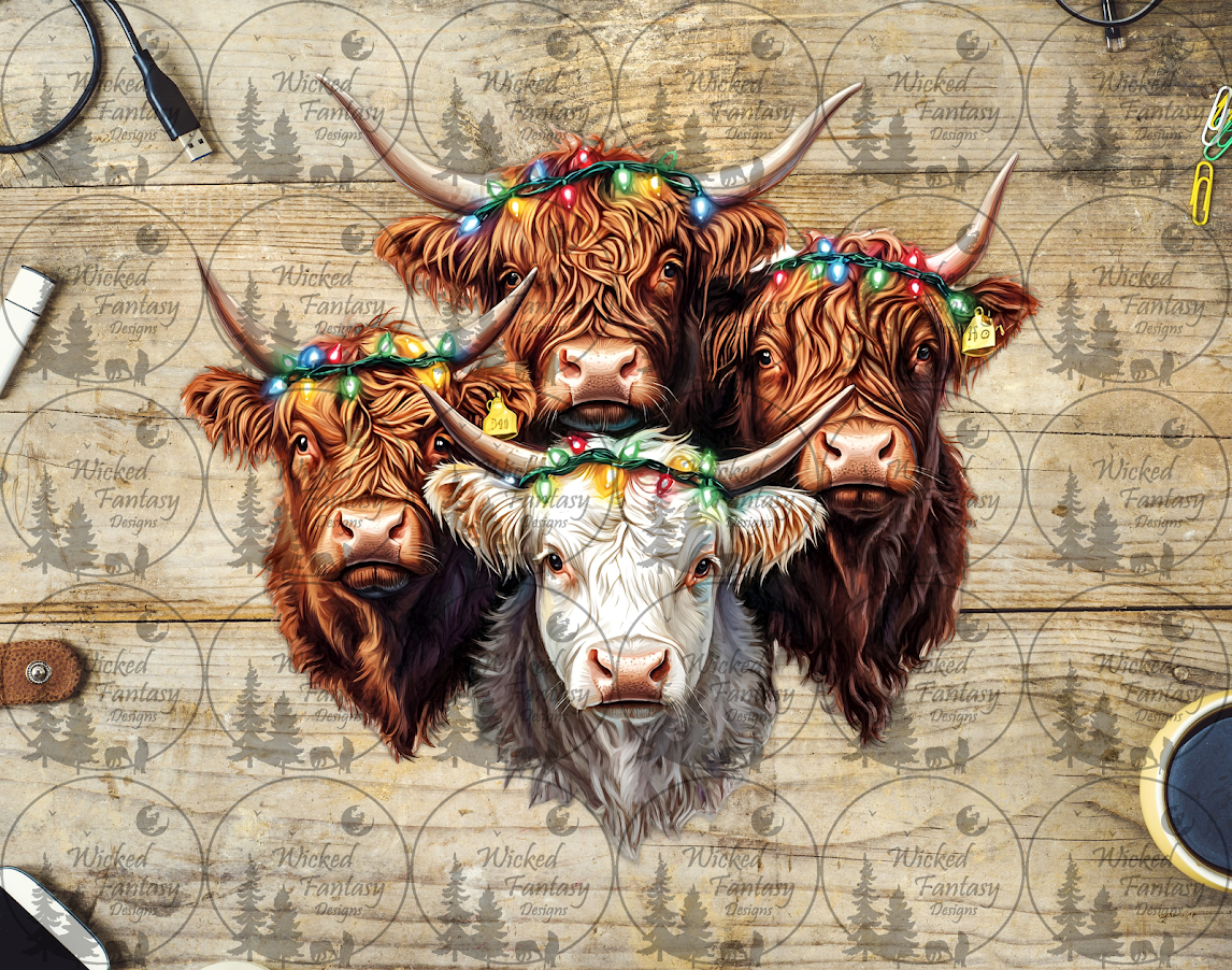 UVDTF Highland Cows and Christmas Lights