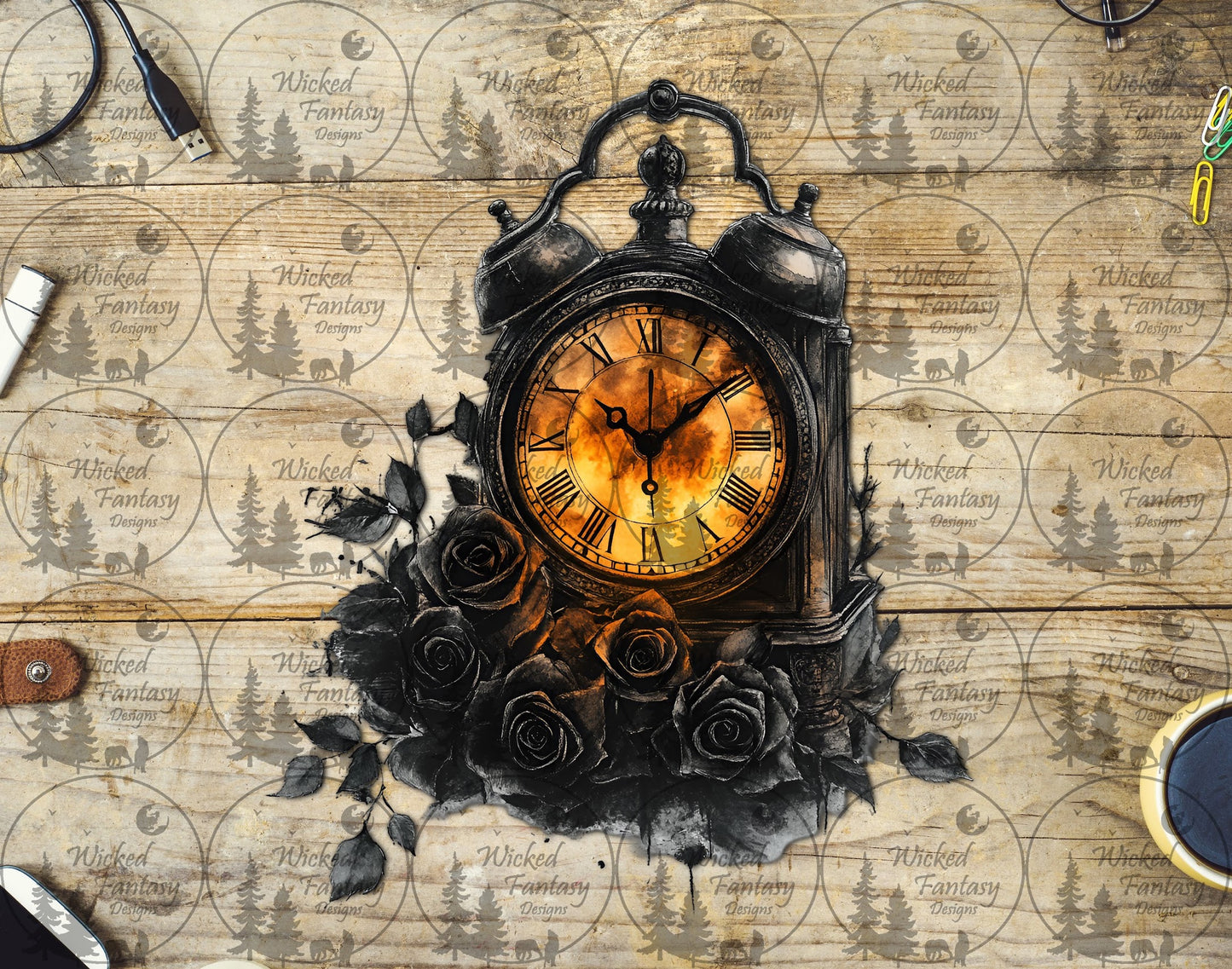 UVDTF Glowing Alarm Clock with Roses