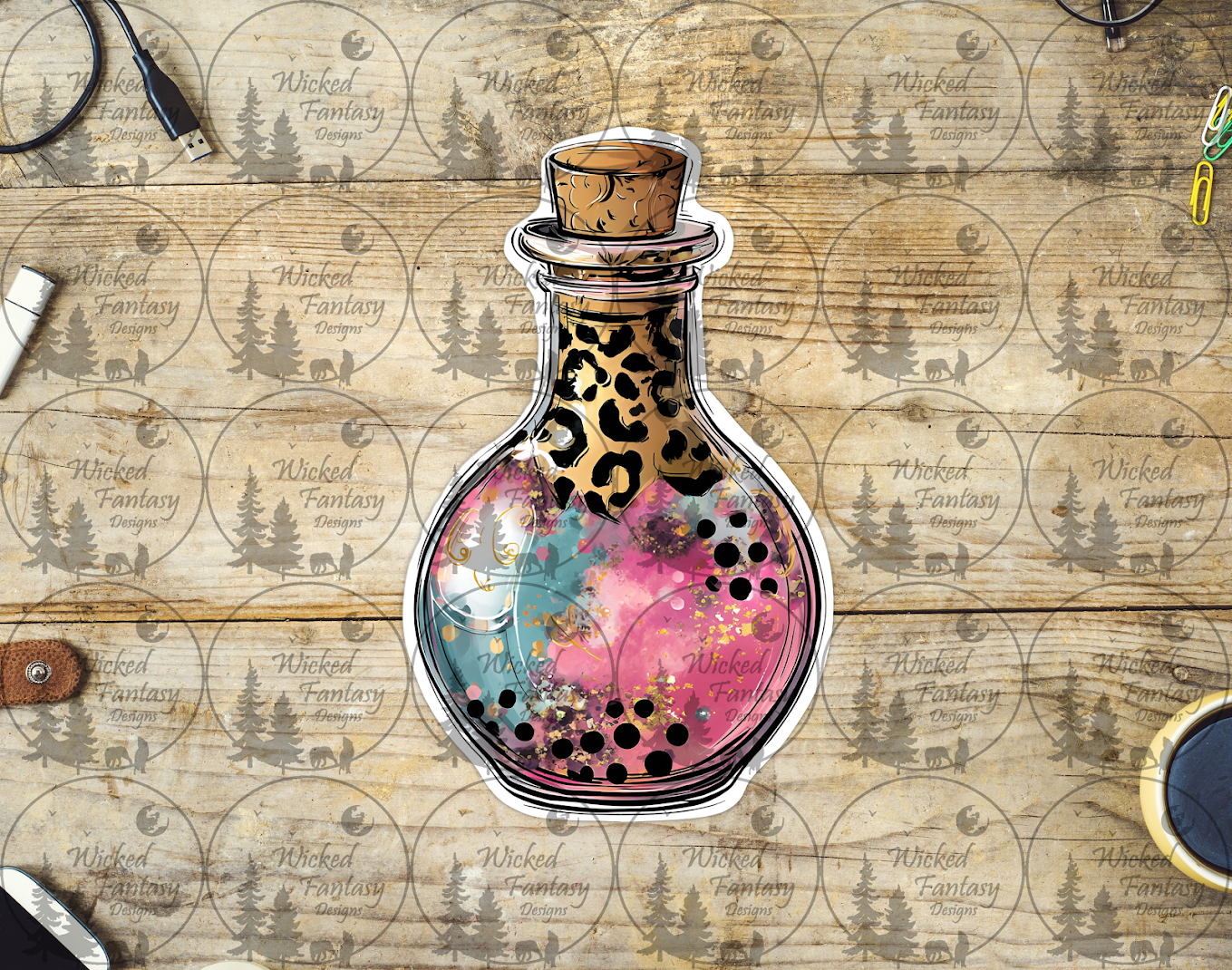 UVDTF Polka Dot and Leopard Print Potion Bottle