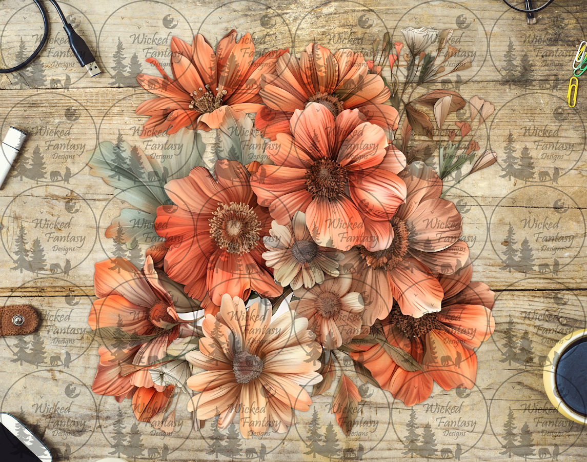 UVDTF Taupe and  Orange Flowers