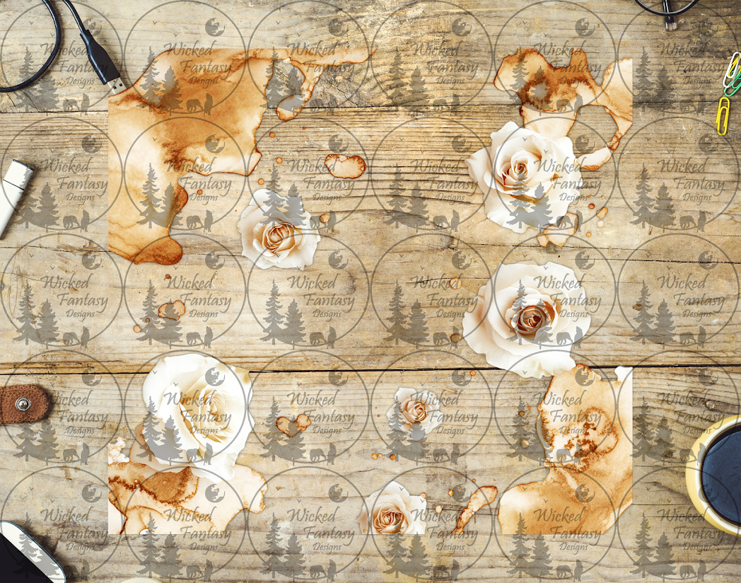 UVDTF Roses and Coffee Stains 20oz 30oz 10"x10" Element
