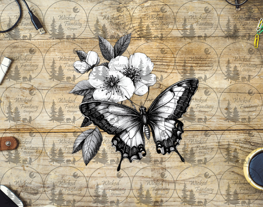UVDTF Black and White Butterfly