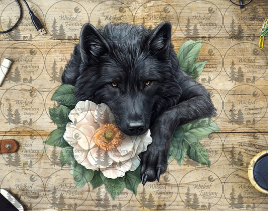 UVDTF Black Wolf and Floral