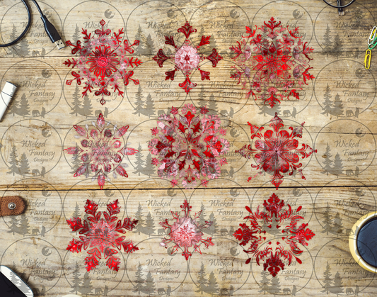 UVDTF Red Snowflakes 6x7" Element