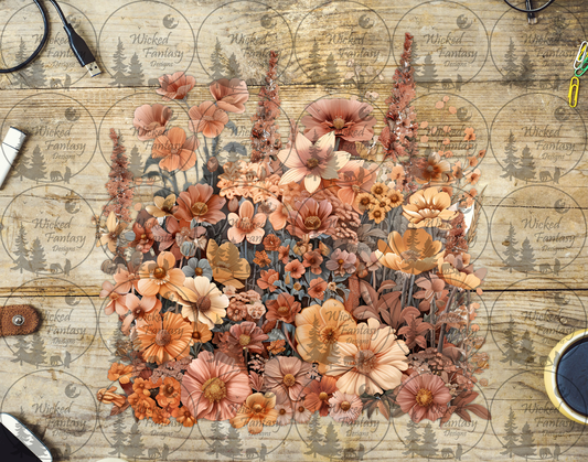 UVDTF Taupe Orange and Dusty Pink Flowers