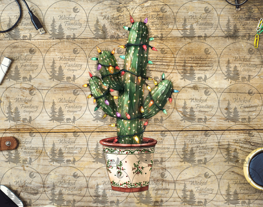 UVDTF Cactus Wrapped in Christmas Lights