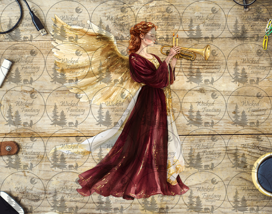 UVDTF Angel with Burgundy and White Dress with Trumpet
