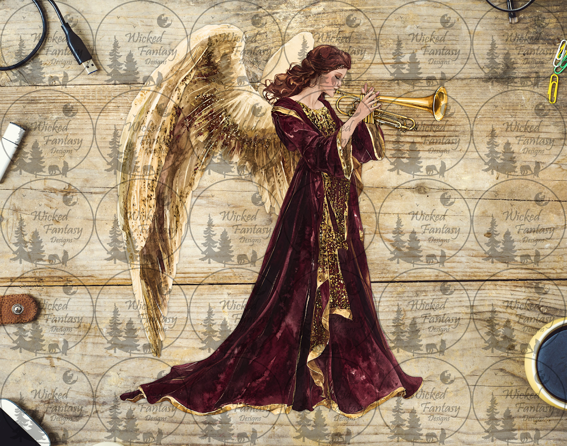 UVDTF Angel with Burgundy with Trumpet