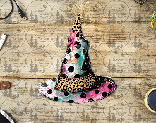 UVDTF Polka Dot and Leopard Print Witch Hat
