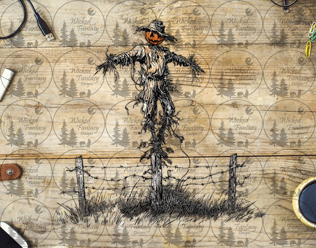 UVDTF Jack O Lantern Scare Crow Barb Wire Fence