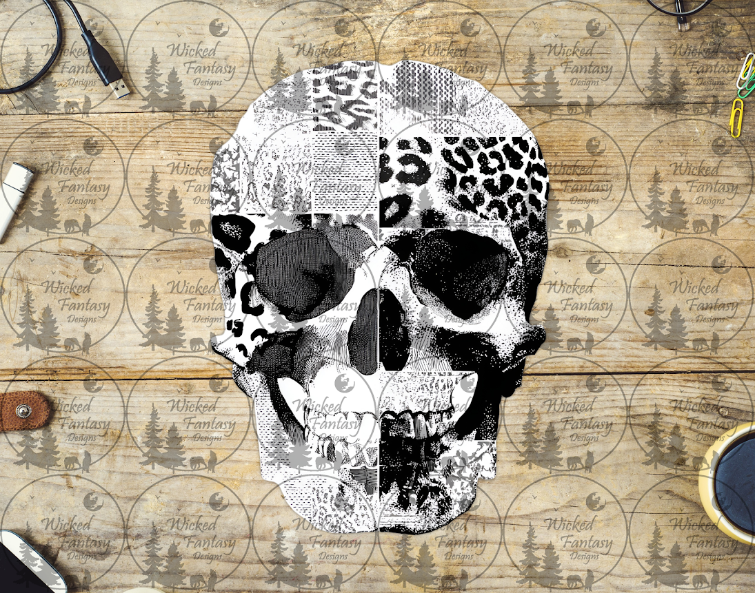 UVDTF Black and White Patchwork Leopard Skull – Wicked Fantasy Designs