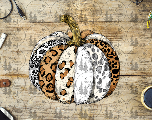 UVDTF Grunge Patchwork Leopard Print Pumpkin