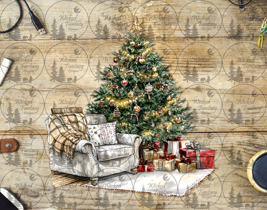 UVDTF Christmas Tree with Presents and Oversized Chair