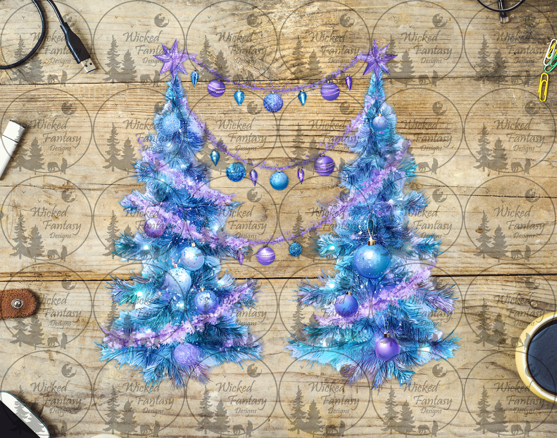 UVDTF Lavender and Blue Christmas Trees and Garland
