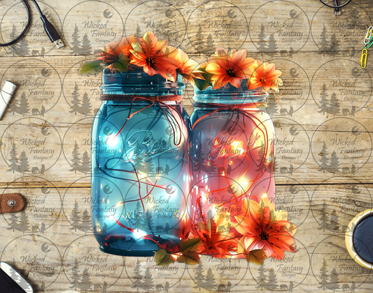 UVDTF Fairy Lights in Mason Jars with Flowers