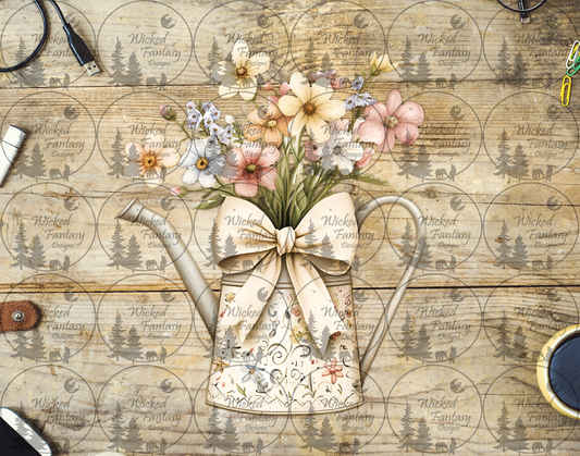UVDTF Watering Can with Florals and Bow