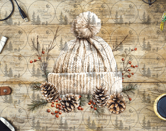 UVDTF White Beanie and Pine Cones