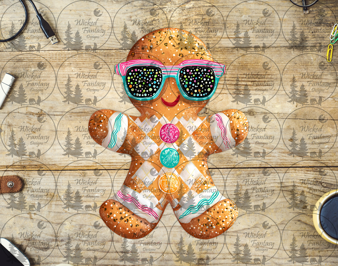 UVDTF Gingerbread Man with Sun Glasses