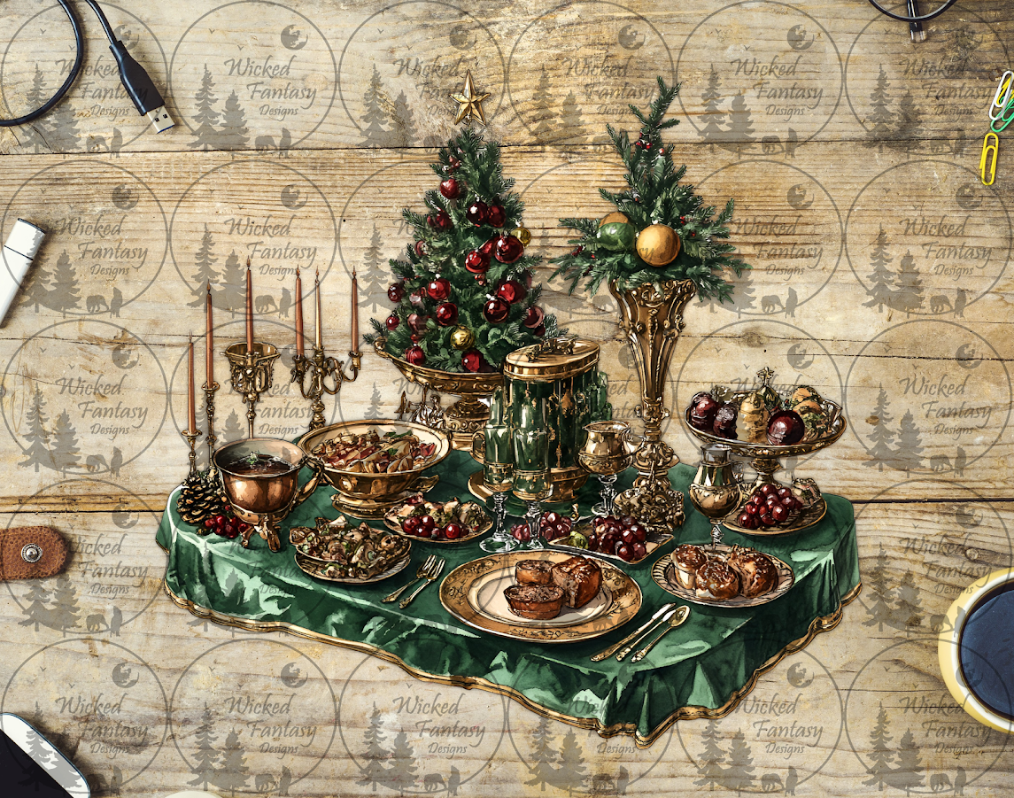UVDTF Christmas Feast with Emerald Table Cloth