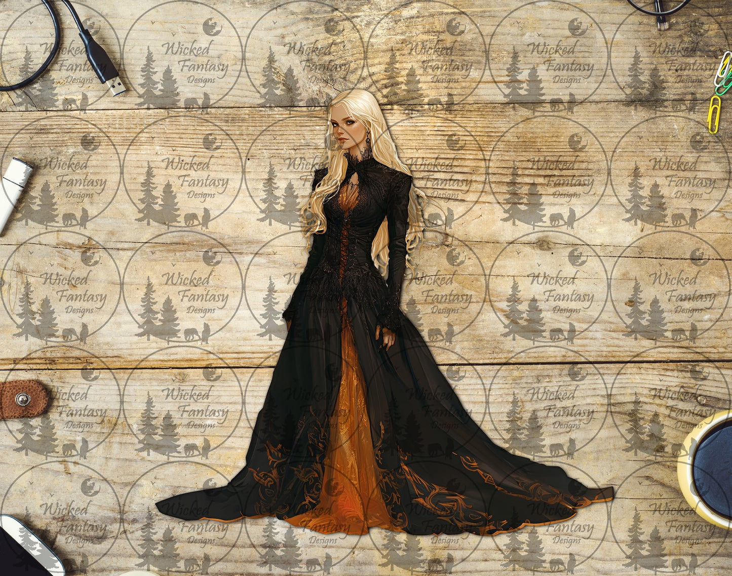 UVDTF Woman in Black and Orange