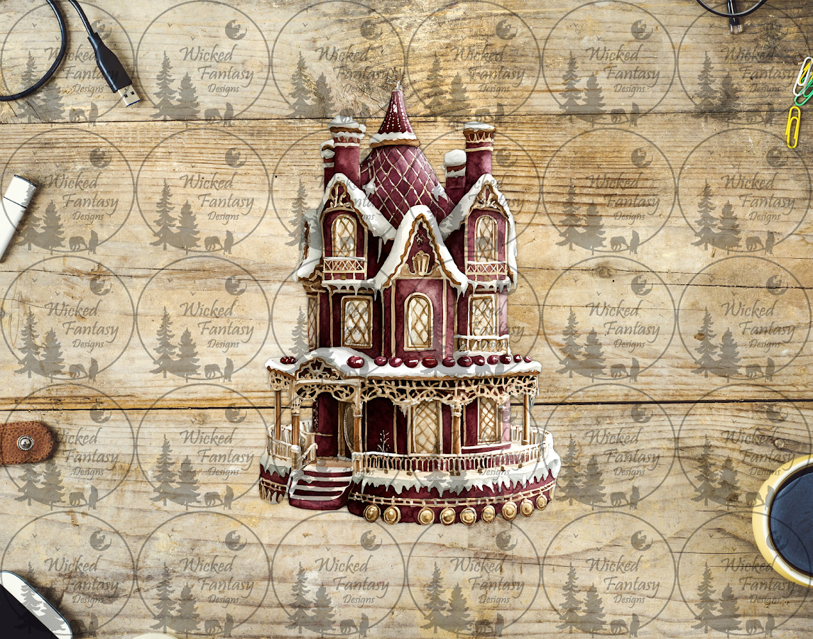 UVDTF Burgundy Winter Doll House