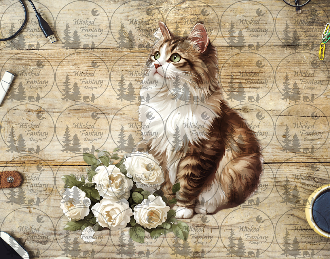 UVDTF Long Haired Cat with White Roses