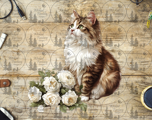 UVDTF Long Haired Cat with White Roses