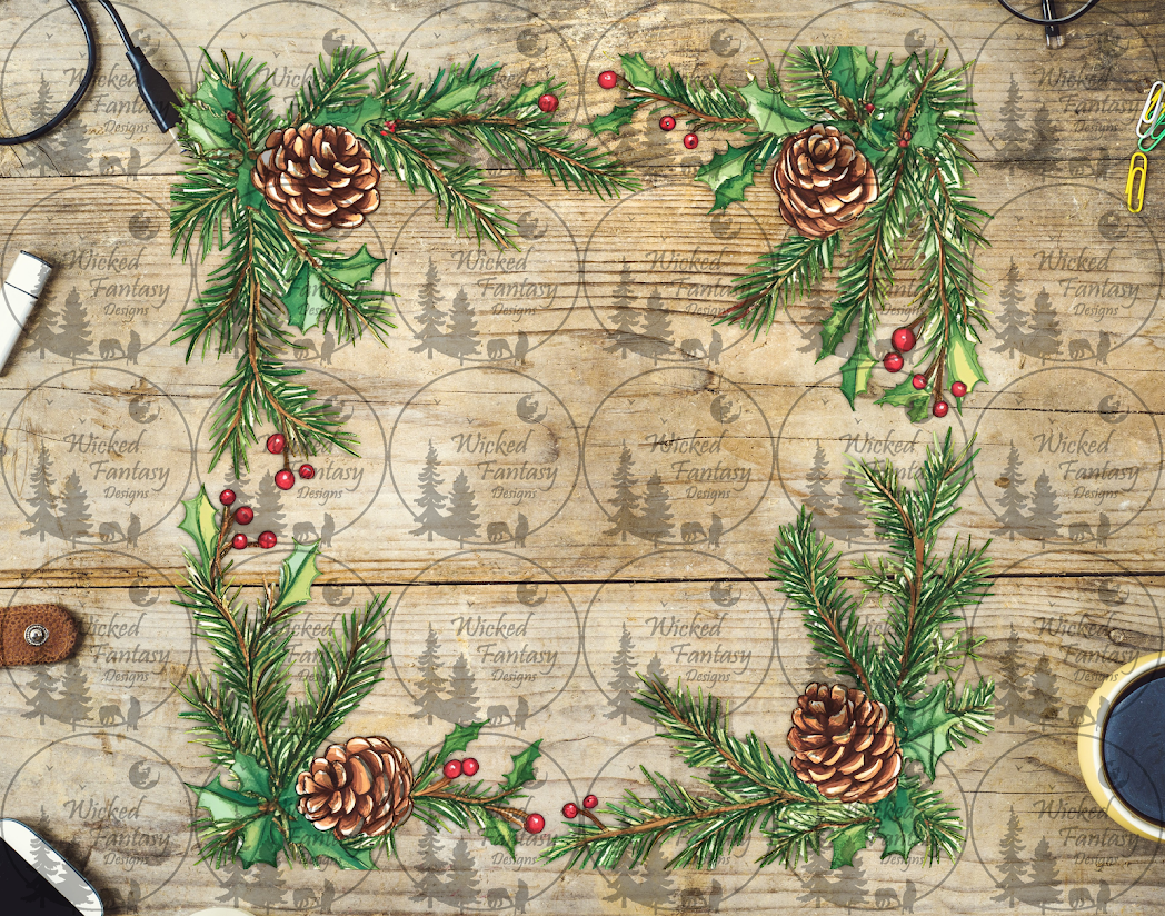 UVDTF Illustrated Pine Boughs and Holly II 20oz 30oz 10"x10"