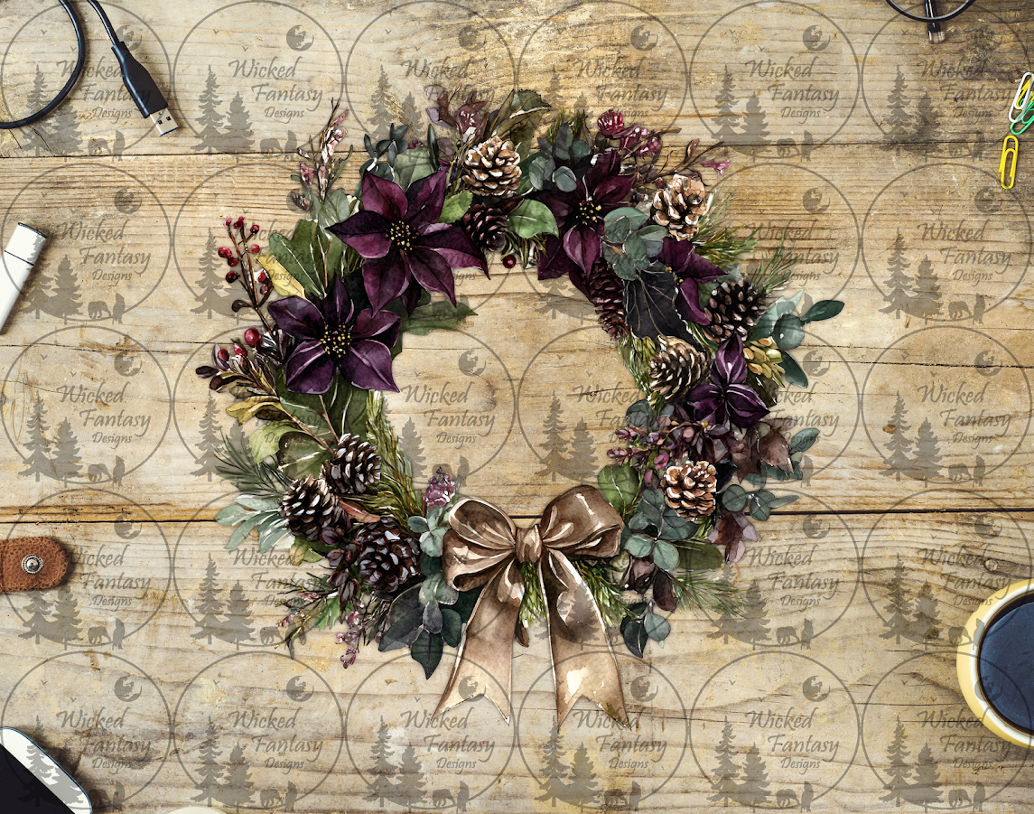 UVDTF Burgundy Poinsettia Wreath