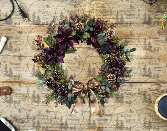 UVDTF Burgundy Poinsettia Wreath