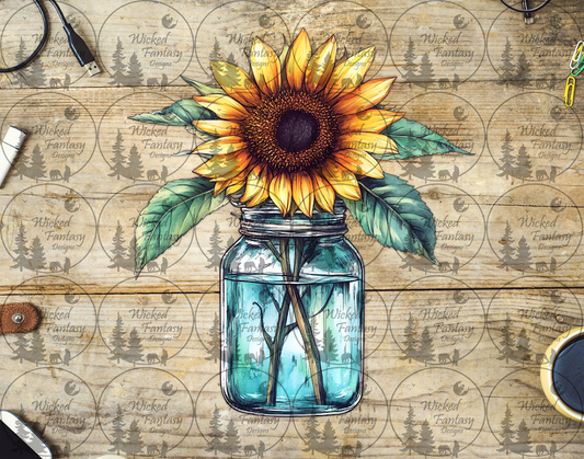 UVDTF Sunflower in a Mason Jar