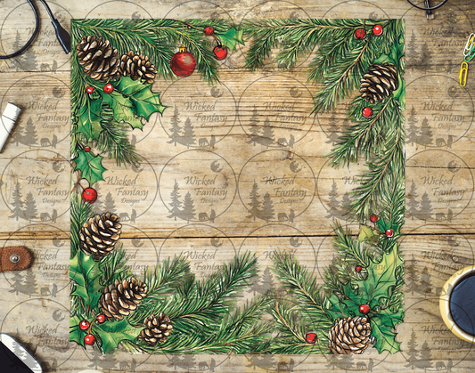 UVDTF Illustrated Pine Boughs and Holly 20oz 30oz 10"x10"