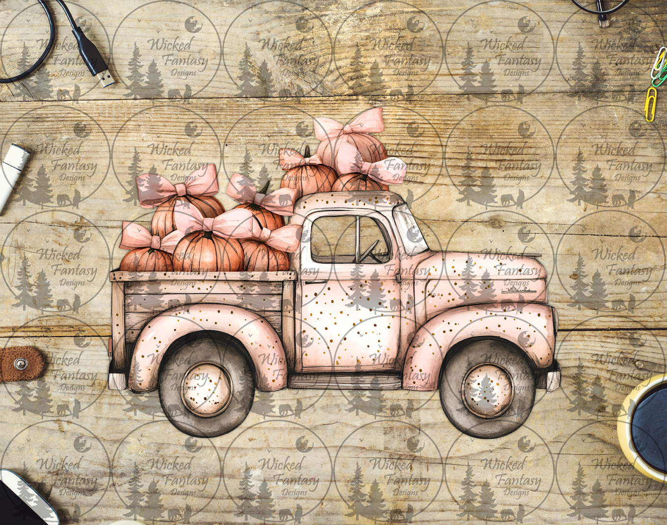 UVDTF Vintage Truck with Pumpkins and Bows