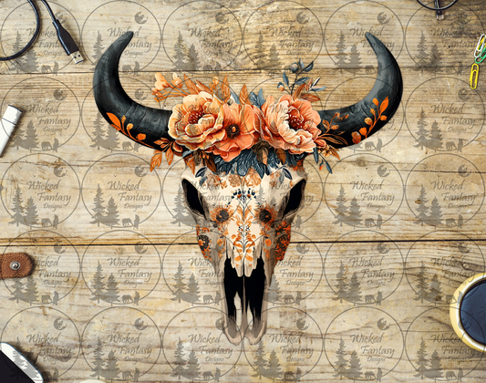 Decorative bull skull with flowers decal