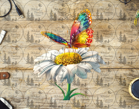 UVDTF Colorful Butterfly on a Daisy