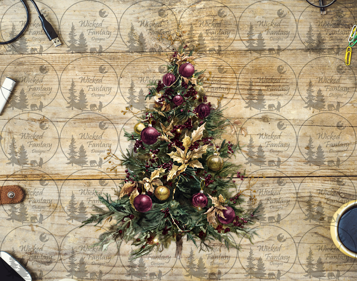 UVDTF Burgundy and Gold Decorated Christmas Tree