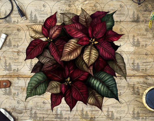 UVDTF Burgundy Tan and Emerald Poinsettias