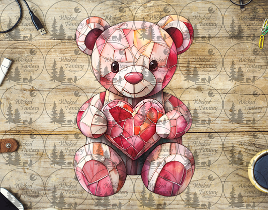 UVDTF Faux Stained Glass Bear with Heart