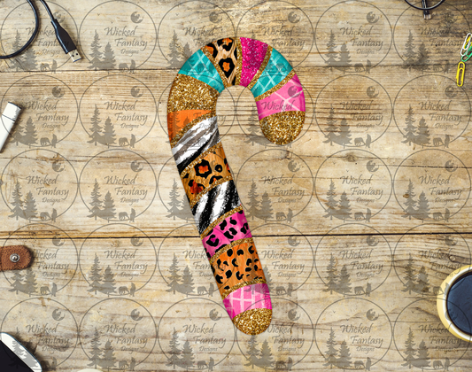 UVDTF Bright Candy Cane with Leopard