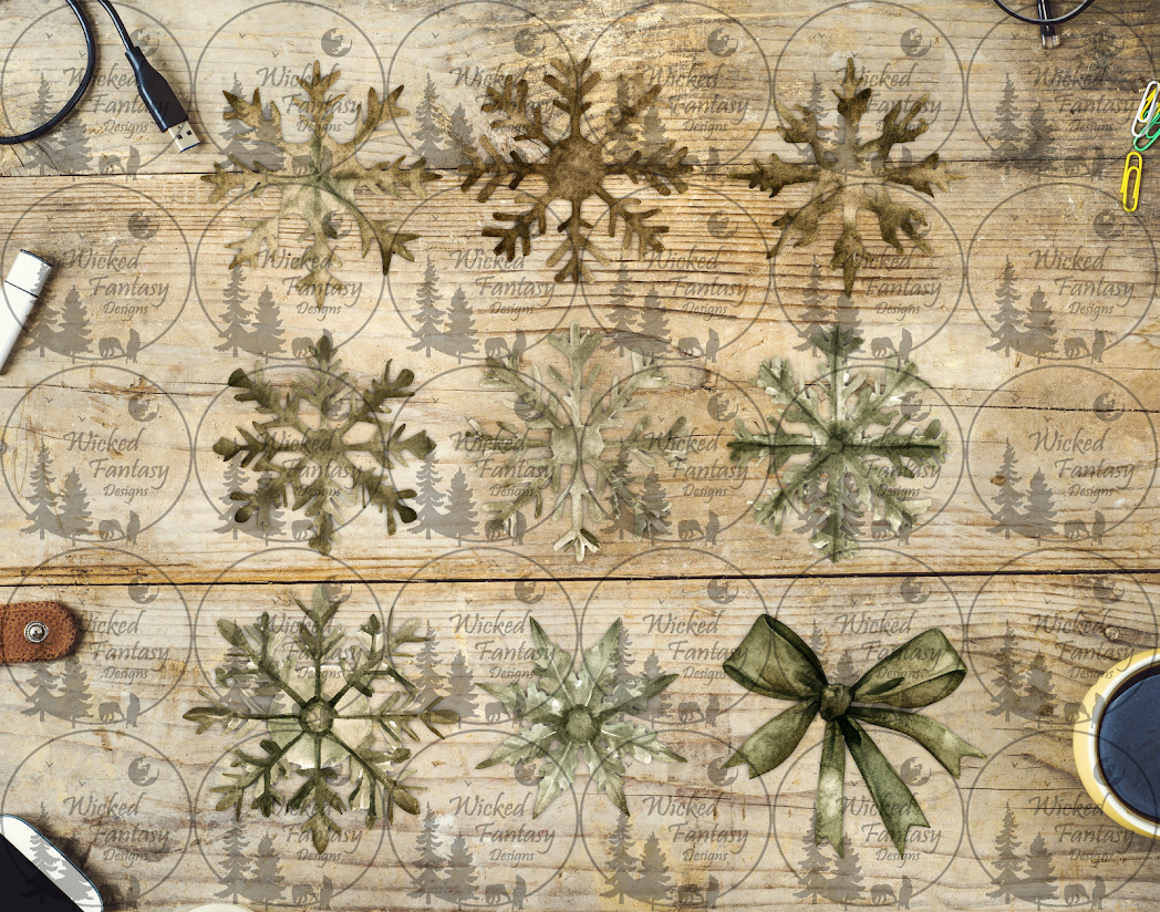 UVDTF Snowflakes and Sage Bow 6x7