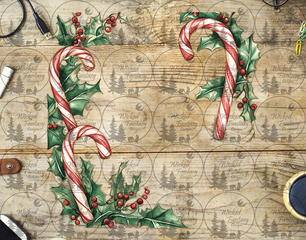 UVDTF Candy Canes and Holly 20oz 30oz 10"x10"