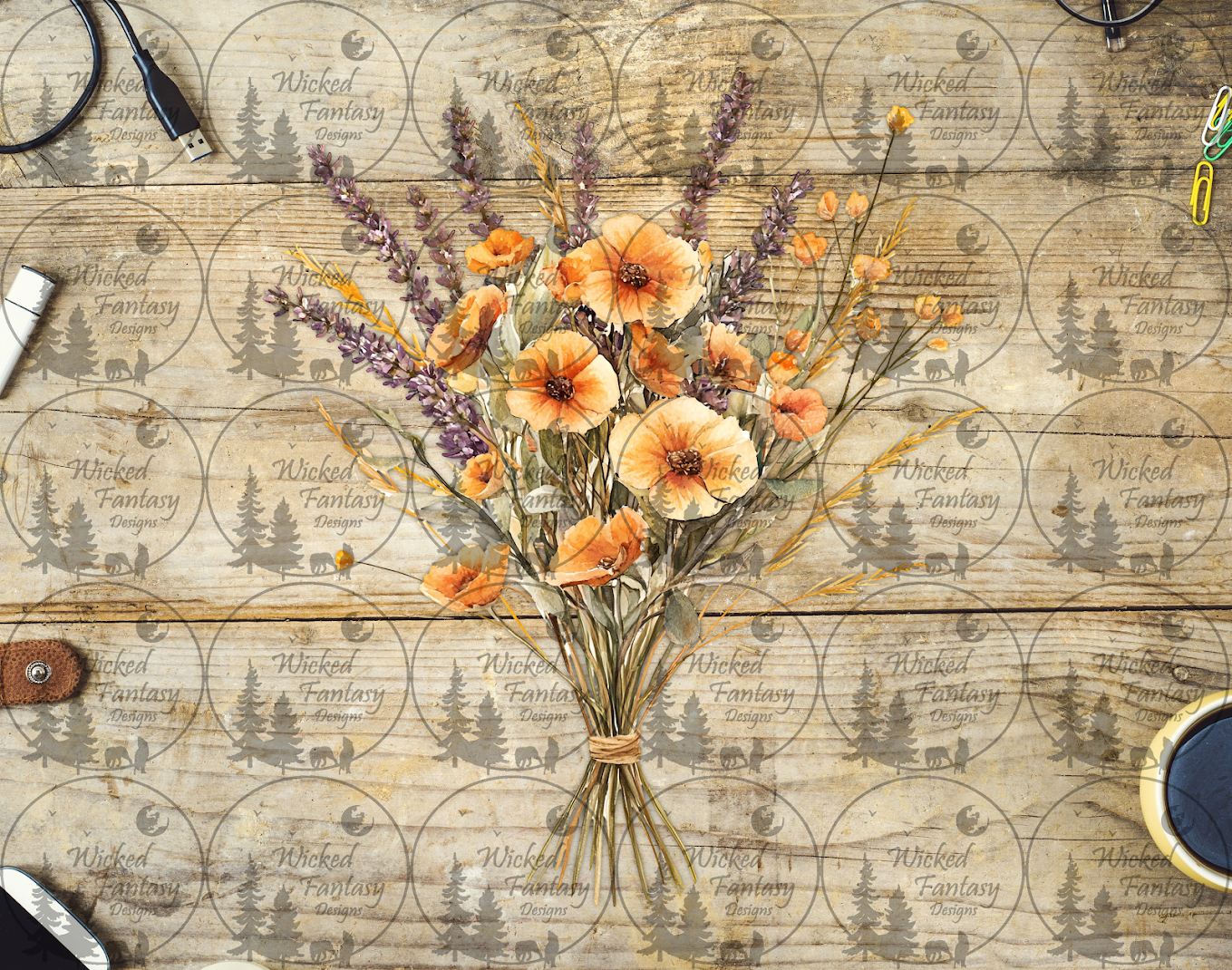 UVDTF Orange Floral and Lavender Bouquet
