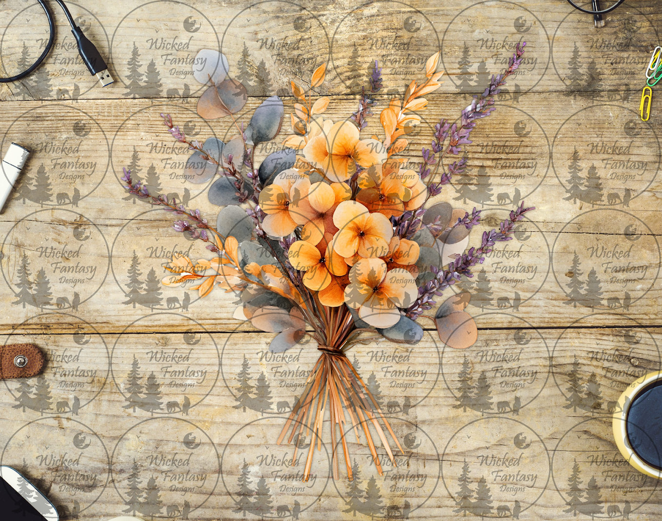 UVDTF Orange and Lavender Floral Arrangement