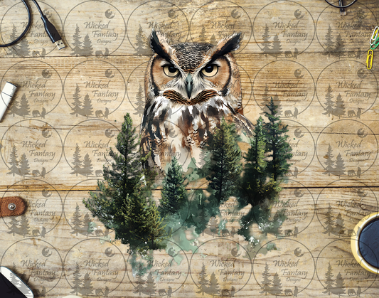 UVDTF Owl and Evergreen Trees
