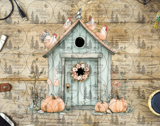 UVDTF Chicken Shed Coup with Pumpkins