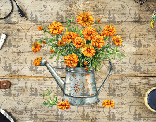 UVDTF Marigold in a Watering Can
